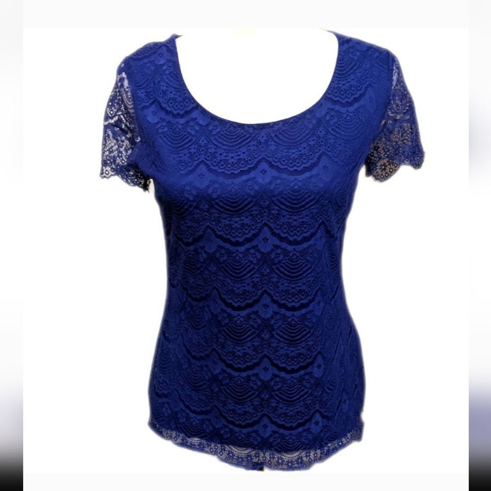 BANANA REPUBLIC Periwinkle Blue Lace Accent Blouse SZ Small